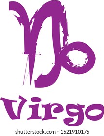 Virgo zodiac sign in watercolor purple with ravie style name	