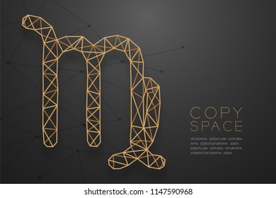 Virgo Zodiac sign wireframe Polygon golden frame structure, Fortune teller concept design illustration isolated on black gradient background with copy space, vector eps 10