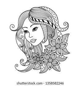 Virgo zodiac sign. Zentangle coloring book page for adult. 
