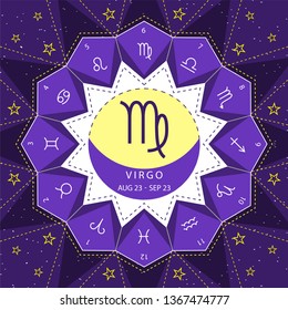 Virgo. Zodiac signs outline style vector set on star sky background.