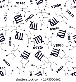 Virgo zodiac star seamless pattern. Repeating Virgo sign with stars on a white background. 
design for textile, wallpaper, fabric, decor, clothes, scrapbooking.