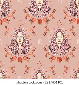 VIRGO zodiac star seamless pattern. VIRGO sign symbol stars Vector EPS10 , Design for fashion , fabric, textile, wallpaper, cover, web , wrapping and all prints 