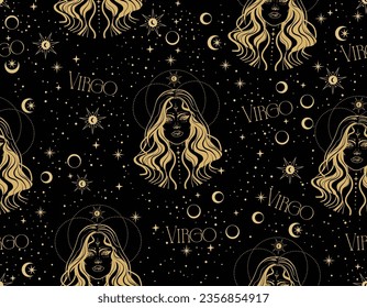VIRGO zodiac star seamless pattern. VIRGO sign symbol stars Vector EPS10 , Design for fashion , fabric, textile, wallpaper, cover, web , wrapping and all prints