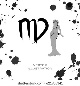 Virgo zodiac star sign vector illustration with constellation 