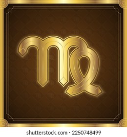 Virgo Zodiac Symbol, Classic Luxury Golden Elegant Contemporary Frame, Horoscope Astrology Fortune-Telling and Future Prediction, Earth Element Badge Icon Vector Design Illustration.