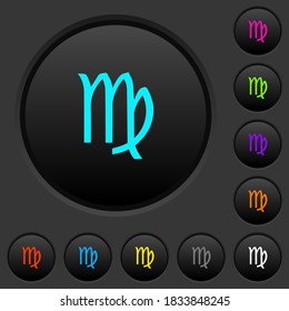 virgo zodiac symbol dark push buttons with vivid color icons on dark grey background
