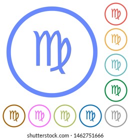 virgo zodiac symbol flat color vector icons with shadows in round outlines on white background