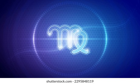 Virgo Zodiac Symbol Futuristic Hologram Neon Glow Cybernetic Digital Translucent Horoscope, Astrology and Fortune-Telling Backdrop Background Illustration