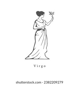 Virgo zodiac symbol, hand drawn in engraving style. Vector retro graphic illustration of astrological sign Maiden.