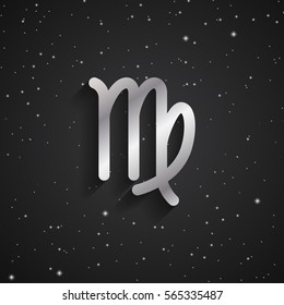  Virgo zodiac symbol, silver zodiac icon on the background of black starry sky