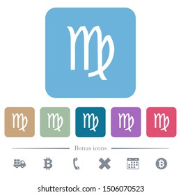 virgo zodiac symbol white flat icons on color rounded square backgrounds. 6 bonus icons included
