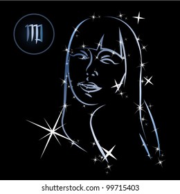 Virgo/Lovely zodiac signs formed by stars on black background