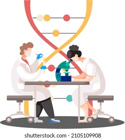 Virologists studying new virus in lab with microscope. Scientist conducting scientific researches. Antivirus vaccine complete development. Pharmaceutical investigation in laboratory examination