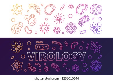 Virology colorful banners set - vector creative illustration in thin line style