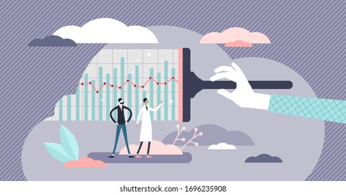 Virology Forecast Vector Illustration. Virus Progress Prediction In Flat Tiny Persons Concept. Covid-19 Coronavirus Future Prognosis Analysis. 