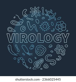 Virology vector Micro Biology and Virus concept outline blue illustration or round banner with dark background