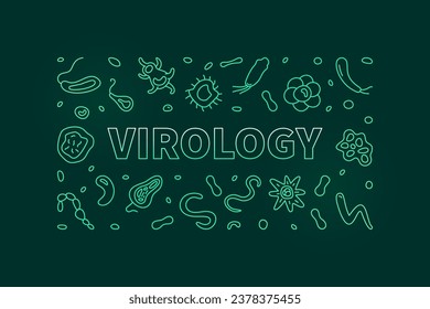 Virology vector Micro Biology and Virus concept outline green illustration or horizontal banner with dark background