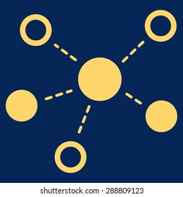 Virtiual links icon from Business Bicolor Set. This flat vector symbol uses yellow color, rounded angles, and isolated on a blue background.