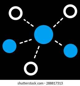 Virtiual links icon from Business Bicolor Set. This flat vector symbol uses blue and white colors, rounded angles, and isolated on a black background.