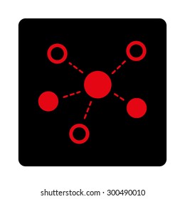 Virtiual links icon. This flat rounded square button uses intensive red and black colors and isolated on a white background.