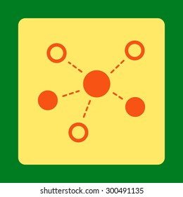 Virtiual links icon. This flat rounded square button uses orange and yellow colors and isolated on a green background.