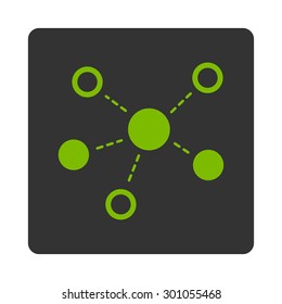 Virtiual links icon. This flat rounded square button uses eco green and gray colors and isolated on a white background.