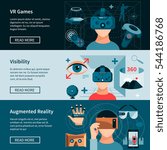 Virtual 360 degree augmented reality games experience 3 flat horizontal banners set webpage design isolated vector illustration 