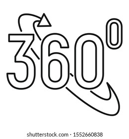 Virtual 360 degrees icon. Outline virtual 360 degrees vector icon for web design isolated on white background