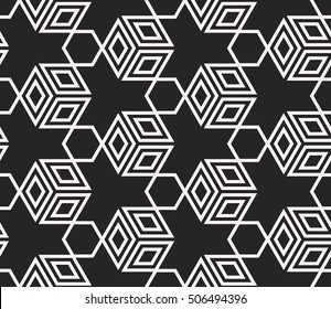 virtual 3d cube. seamless vector pattern. interior decoration, wallpaper, presentation, pattern fills, fashion design. black and white color