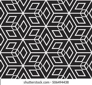 virtual 3d cube. seamless vector pattern. interior decoration, wallpaper, presentation, pattern fills, fashion design. black and white color