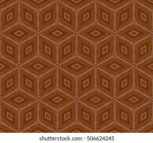 virtual 3d cube. seamless vector pattern. interior decoration, wallpaper, presentation, pattern fills, fashion design. chocolate color