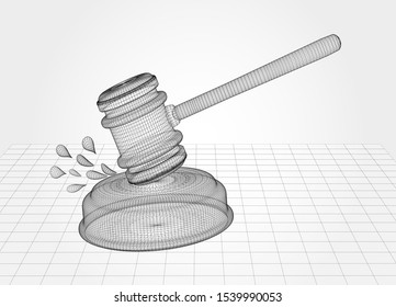 virtual 3d judge’s hammer are on the table. vector background.