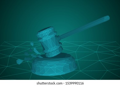 virtual 3d judge’s hammer are on the table. vector background.