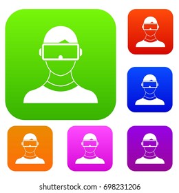Virtual 3d reality goggles set icon in different colors isolated vector illustration. Premium collection