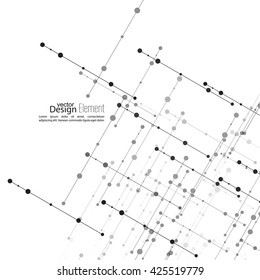 Virtueller abstrakter Hintergrund mit Teilchen, Molekülstruktur. Die querschneidenden diagonalen Linien mit Punkten. 