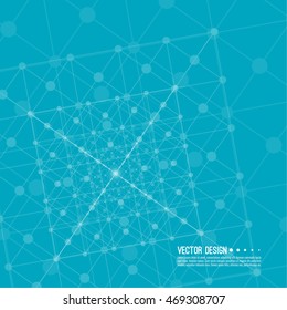 Virtual abstract background with particle, molecule structure. Wireframe Mesh figure. 