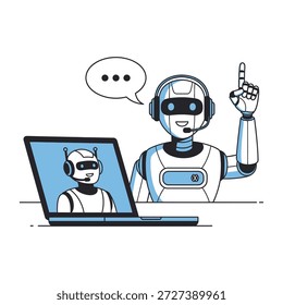Agente virtual con auriculares en el escritorio que muestra la comunicación y la generación de ideas para los servicios de Asistencia