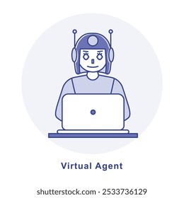 Virtual Agent Icon for Smart Customer Assistance with editable stroke.
