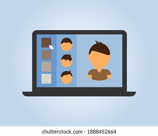 virtual application to see your hairstyle and hair color before  changing vector