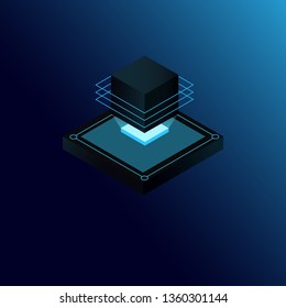 virtual AR projection. Black flat icon of digital AR technology. 