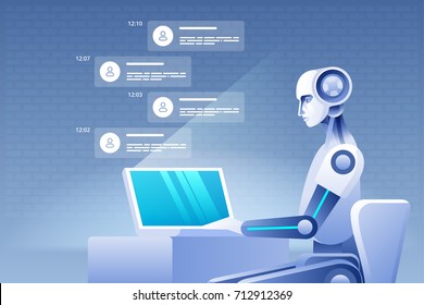 Asistencia virtual de aplicaciones web o móviles, concepto de inteligencia artificial. Ilustración del vector