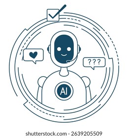 Virtual assistant with artificial intelligence. Line illustration with editable outline.