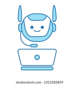 Virtual Assistant or Chat Bot Icon with Laptop and Headset Icon
