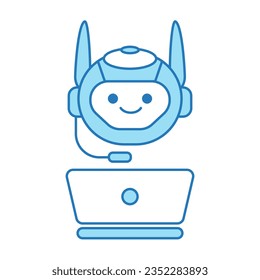 Virtual Assistant or Chat Bot Icon with Laptop and Headset Icon