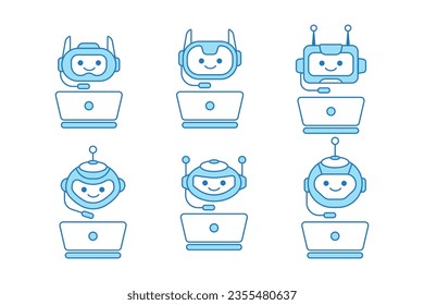 Virtual Assistant or Chat Bot Icon with Laptop and Headset Symbol
