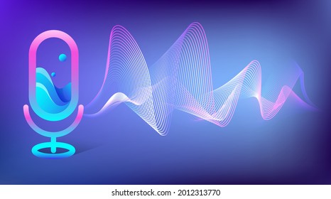 Virtual assistant concept with microphone icon and voice wave. Voice recognition, personal ai assistant, search technology. Logo design for Chat Bot or artificial intelligence. Vector illustration.