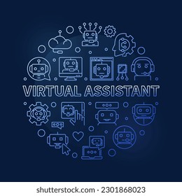 Umriss des Virtual Assistant-Konzepts auf blauem Banner - Online-Chat und Chat-Bot, Vektorgrafik auf dunklem Hintergrund  