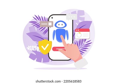 Virtual assistant concept with people hand in flat design.