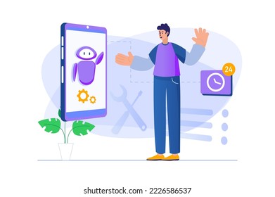 Virtual assistant concept with people scene in flat design.