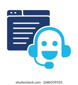 Ícone Do Assistente Virtual Em Design Plano Monocromático Azul, Ilustração De Vetor